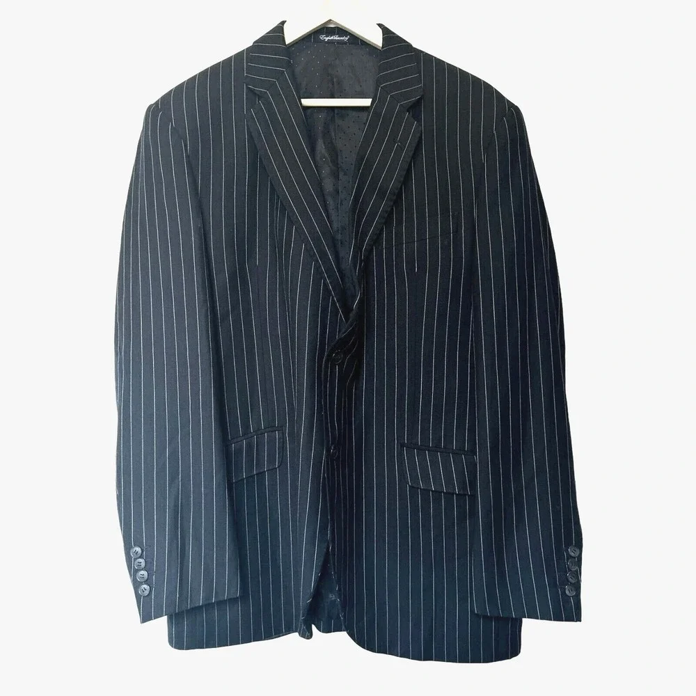 ENGLISH LAUNDRY Men's 44R Black Striped Lined Formal Suit Jacket‎ Blazer Career